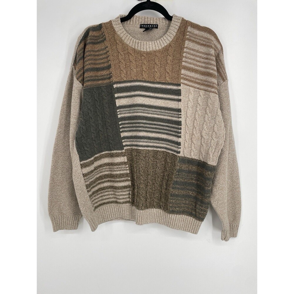 Vintage Consensus Sportswear Mens Large Sweater Striped 90s Cosby Grandpa USA